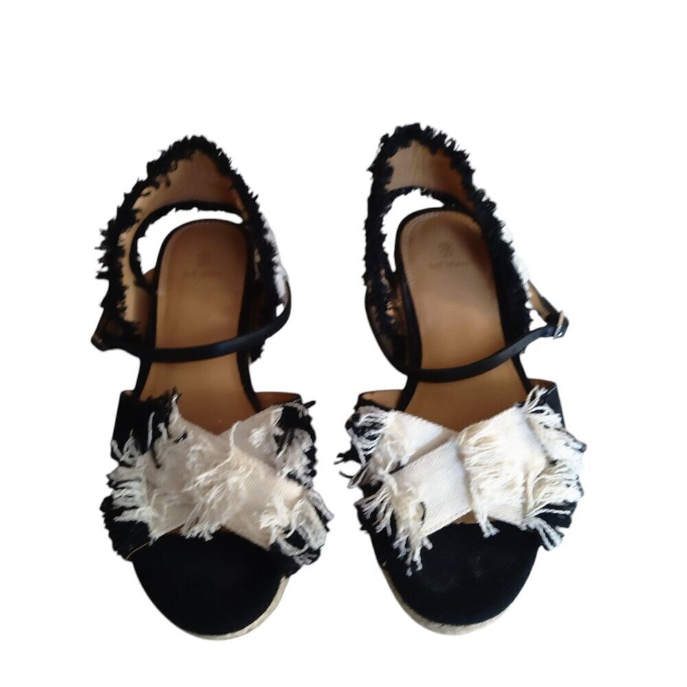 Bill Blass Size Size 6 "Ava" Jute Black Cream Sandals Flats Adjustable Strap